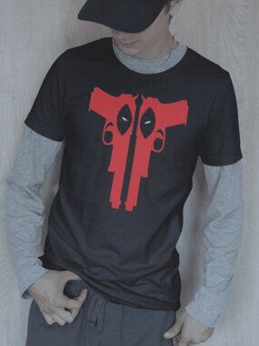 Deadpool double gun mens t shirt - large - jon lauren apparel